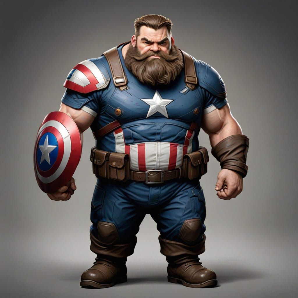 Fattened Dwarf Captain America in Comic Book Style