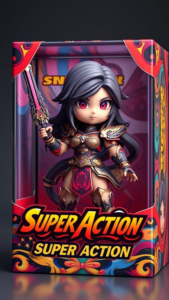 Vibrant Chibi Warrior in Golden Sales Box