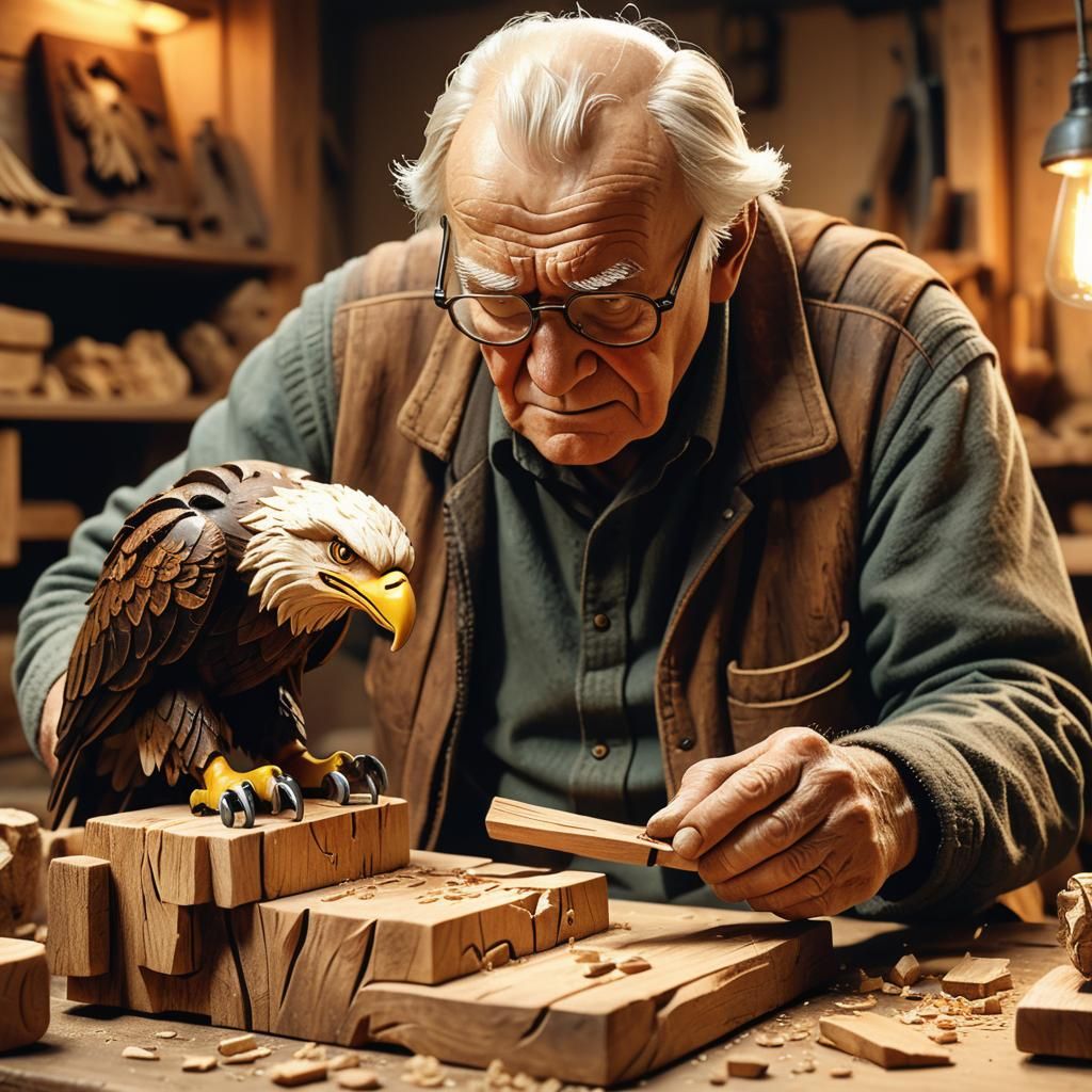 Wood Carver Creates Eagle Sculpture in Realistic Style