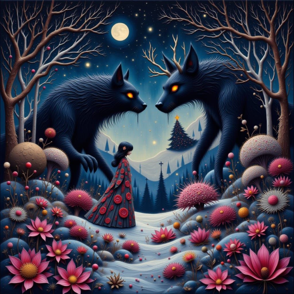 Mystical Christmas Garden Confrontation in Twilight