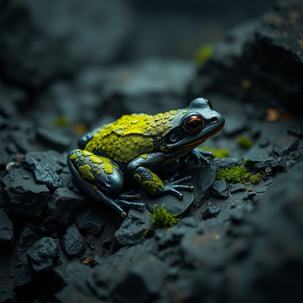 Mysterious Black Frog Disguised in Mossy Terrain