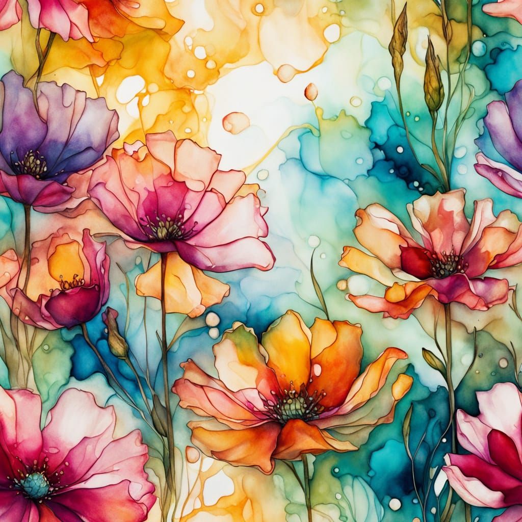 Vibrant Summer Flowers in Realistic Watercolor Style