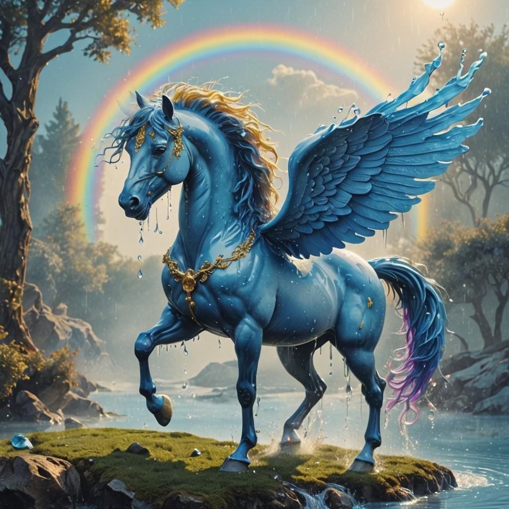 Pegasus made out of dripping water