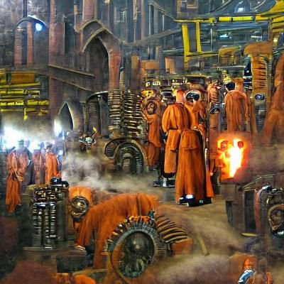 Steampunk Factory Interior with Molten Ore