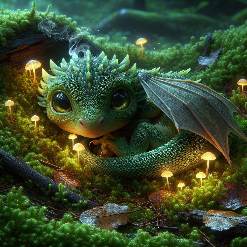 Emerald-Eyed Dragon in Glimmering Forest