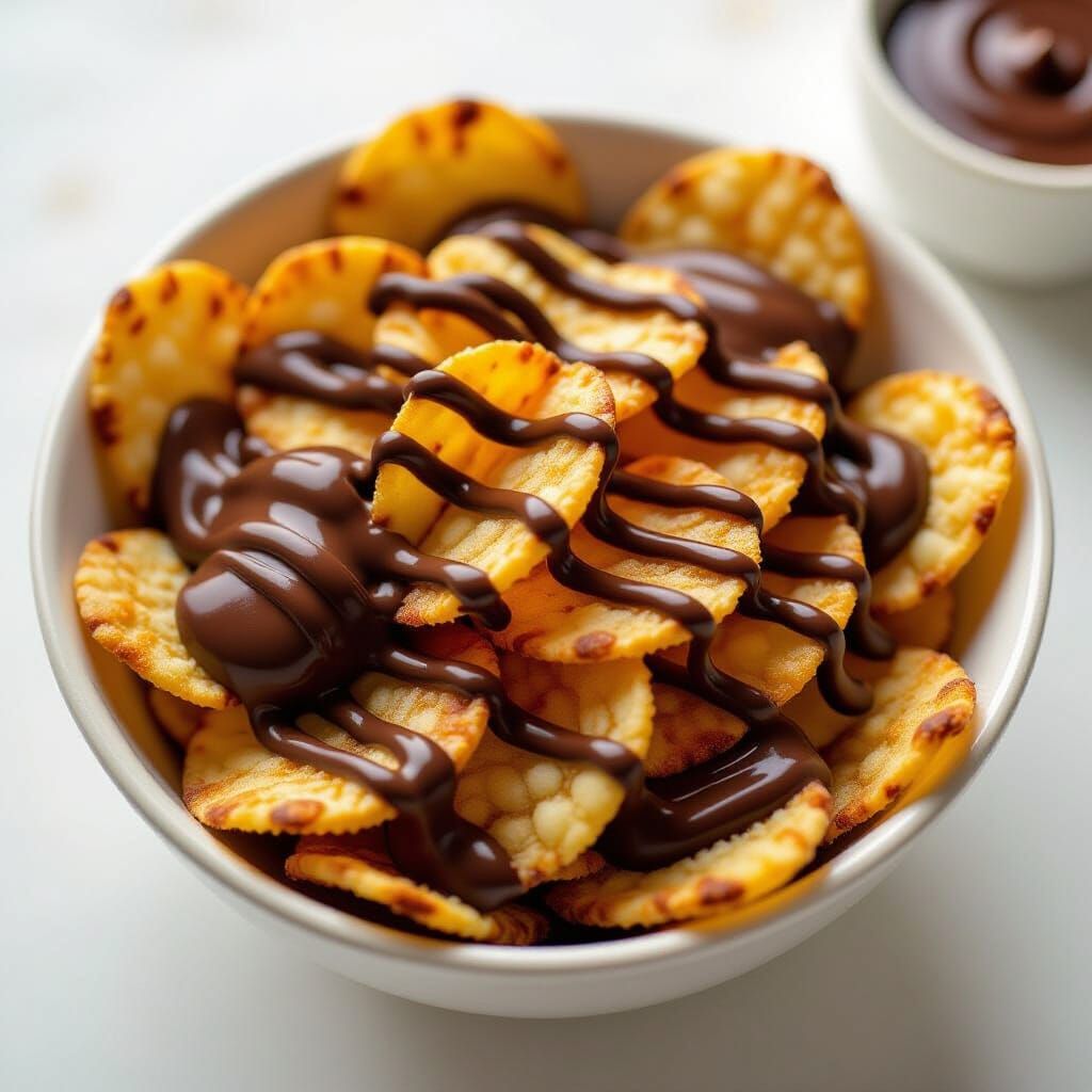 Chocolate Drizzle Potato Chips in a Bowl