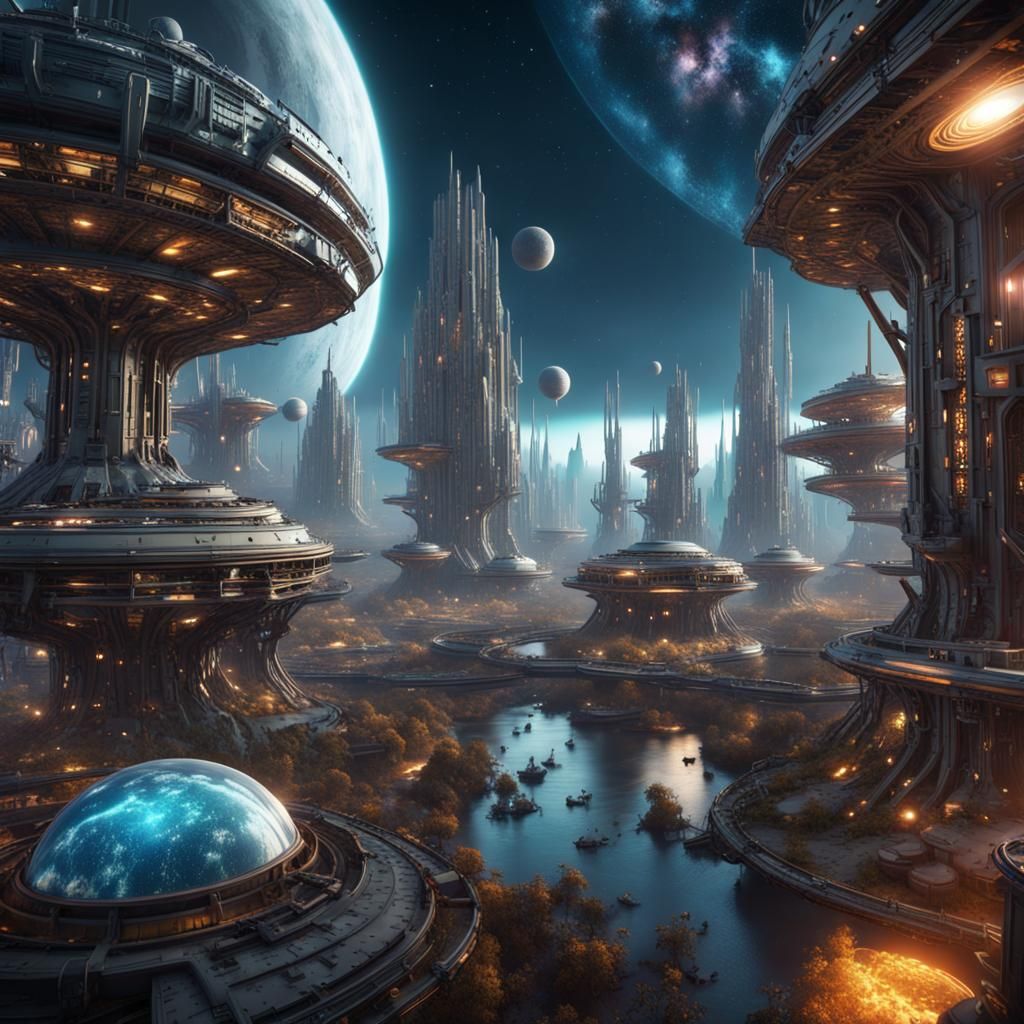 Galactic Space Colony: Detailed Fantasy Concept Art