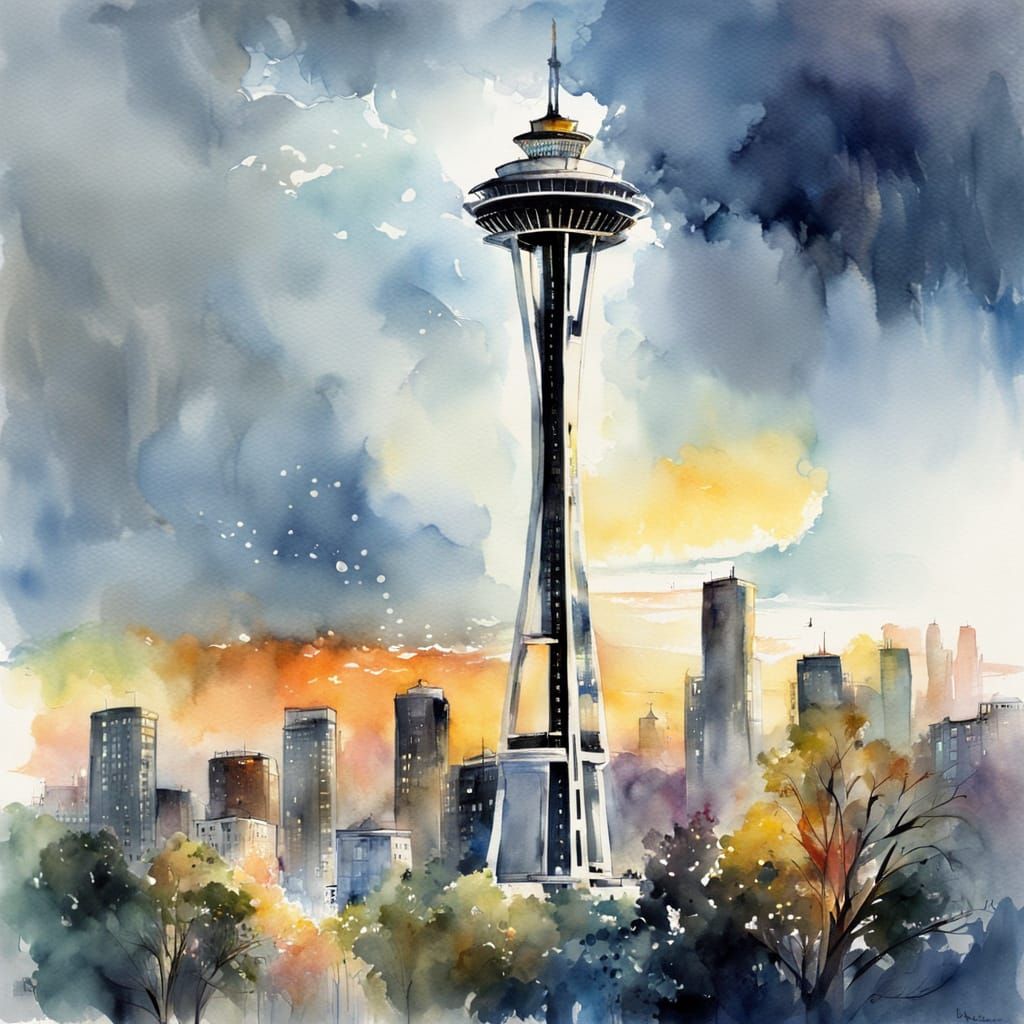Seattle in Whimsical Watercolour