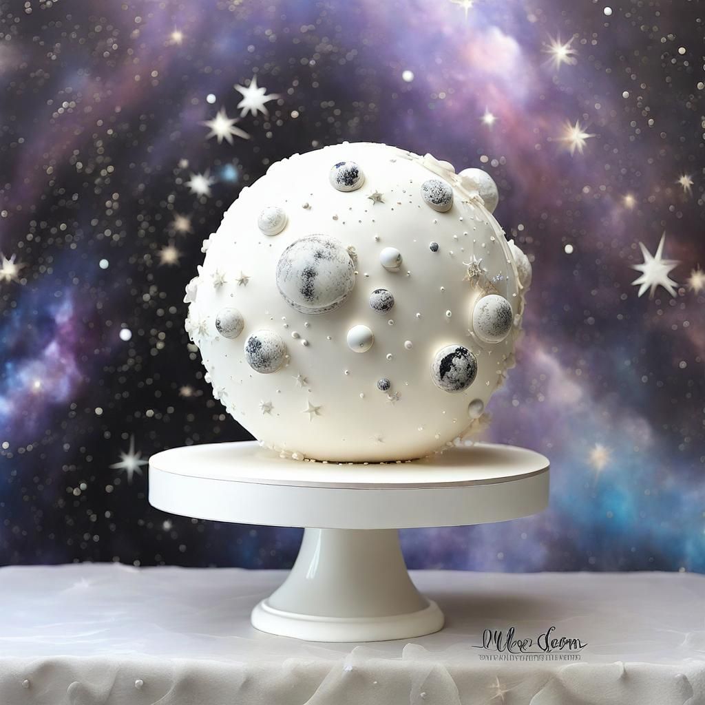 Cosmic White Orb Wedding Cake with Planets