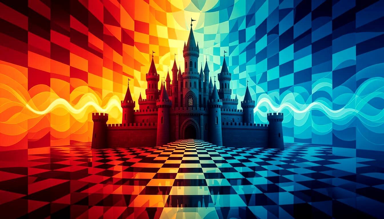 Ominous Action Painting of Layered Castles