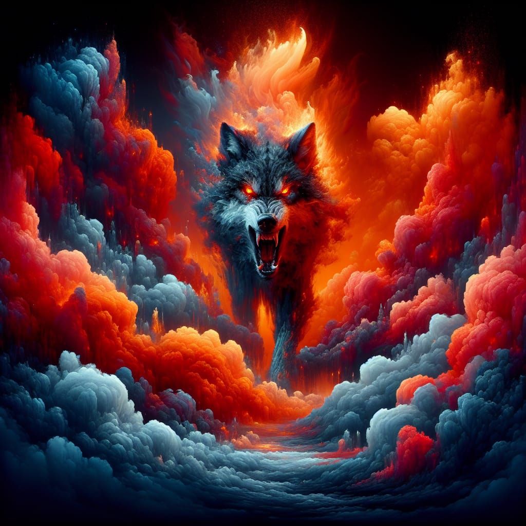 Fiery Enraged Wolf in a Fantasy Concept Art