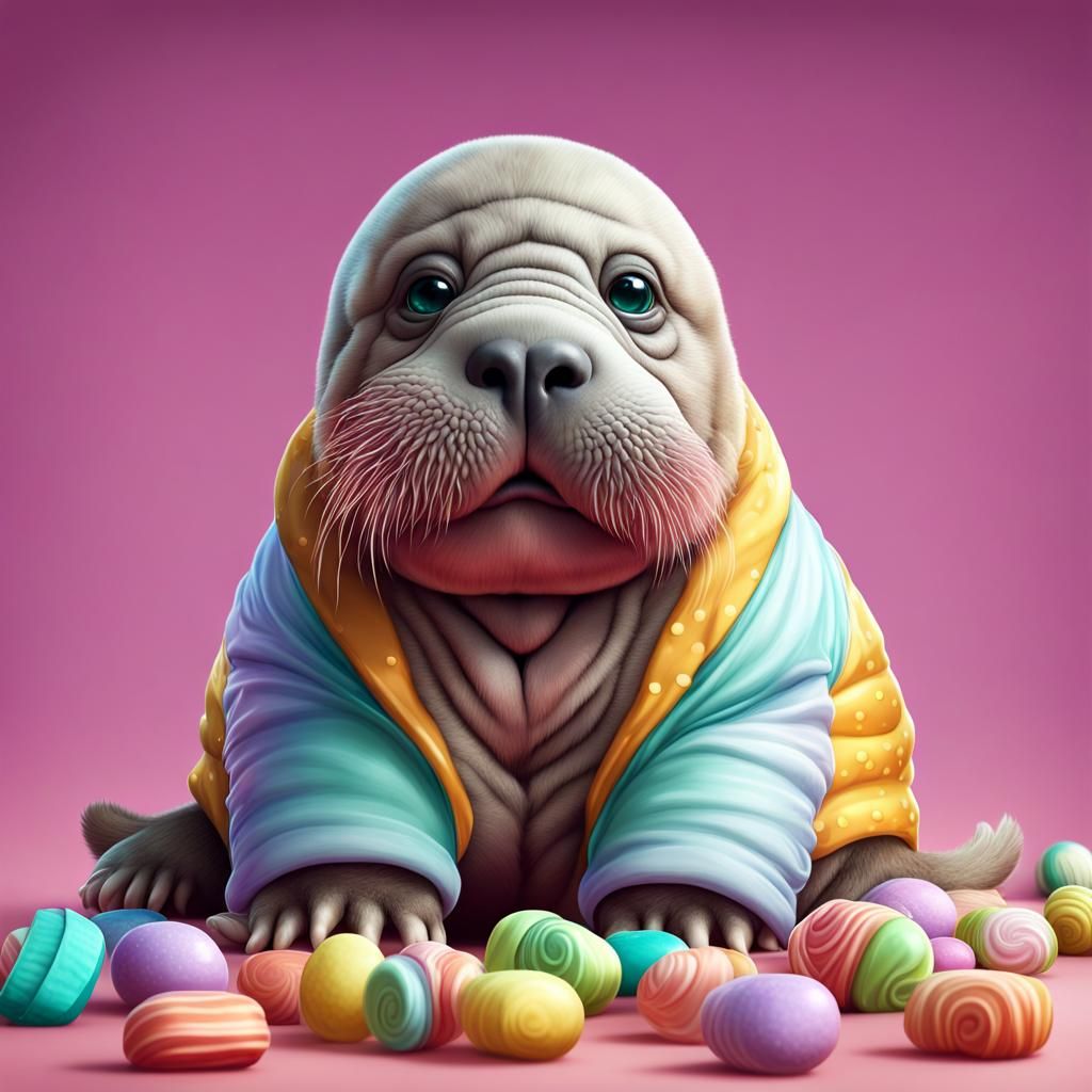 Walrus puppy wearing diapers