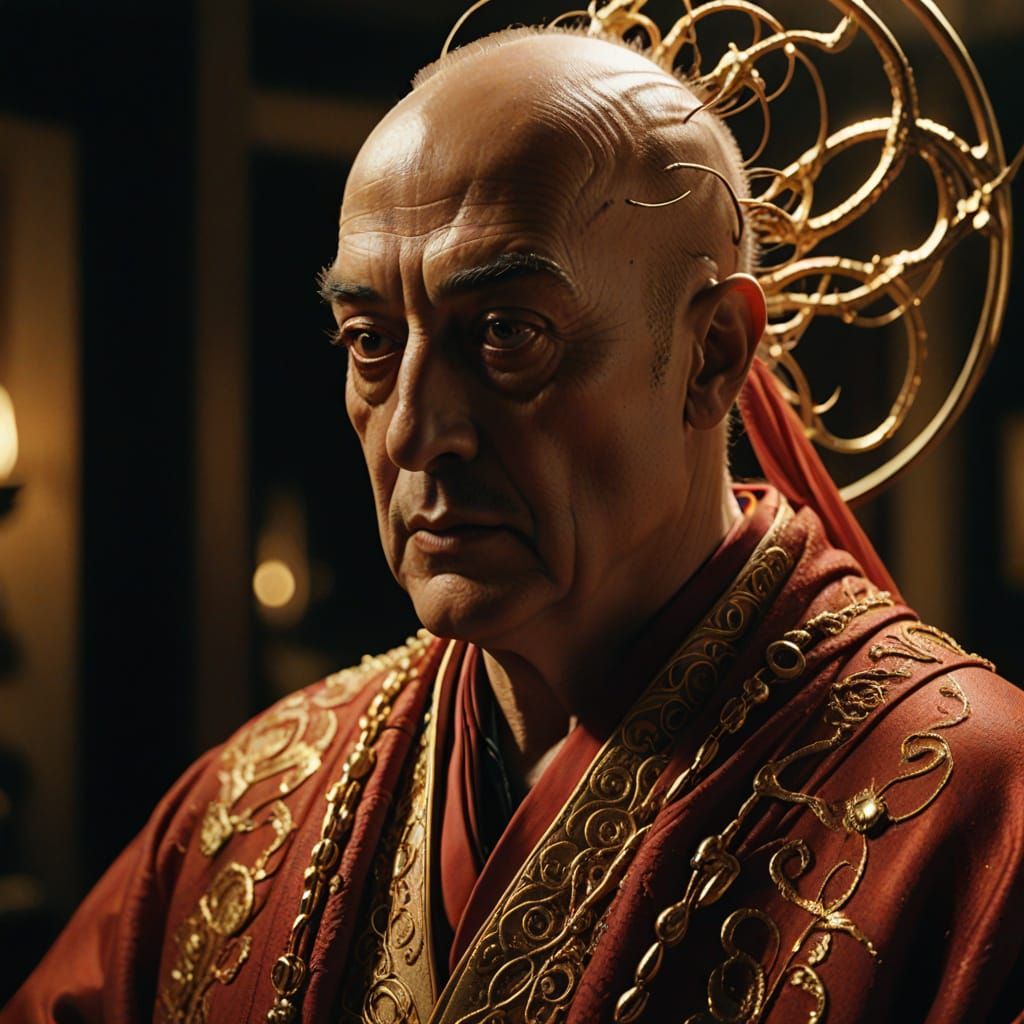 Alien in Red Robe: Salvador Dali-Inspired Portrait