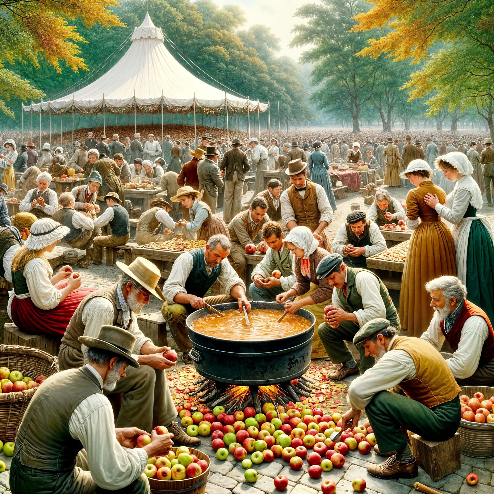 Vibrant 19th Century Apple Pie Contest Scene