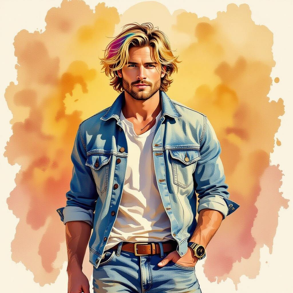 Expressive Watercolor Portrait of a Man in Motion