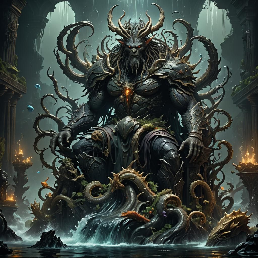 Cursed Hydro God in Dark Fantasy Art