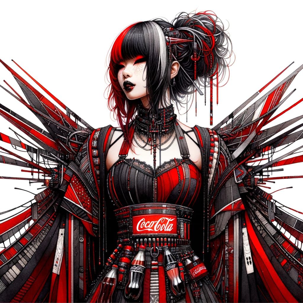 Hyperrealistic Asian Punk Fantasy Portrait in Watercolor and...