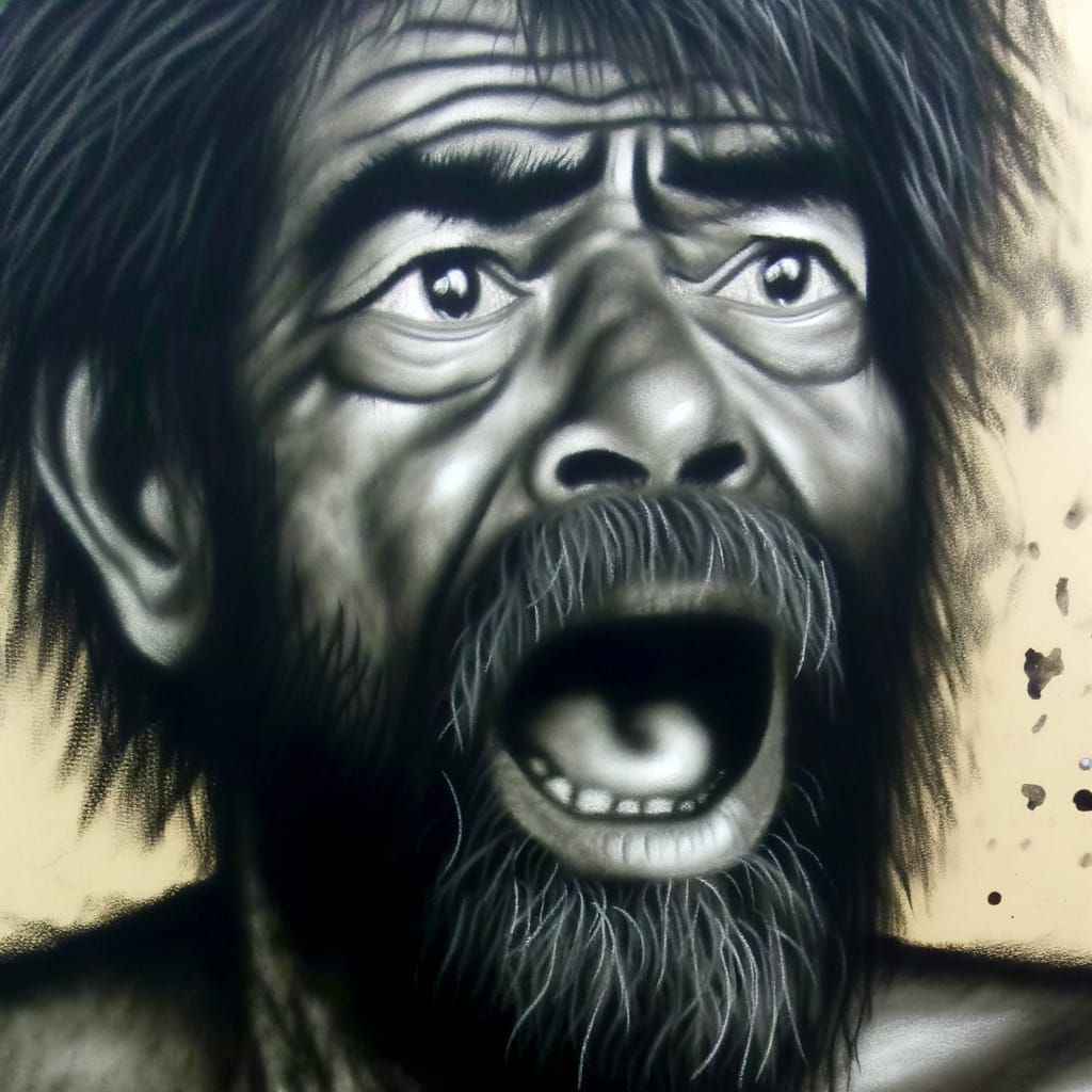 Expressive Charcoal Drawing of a Screaming Man