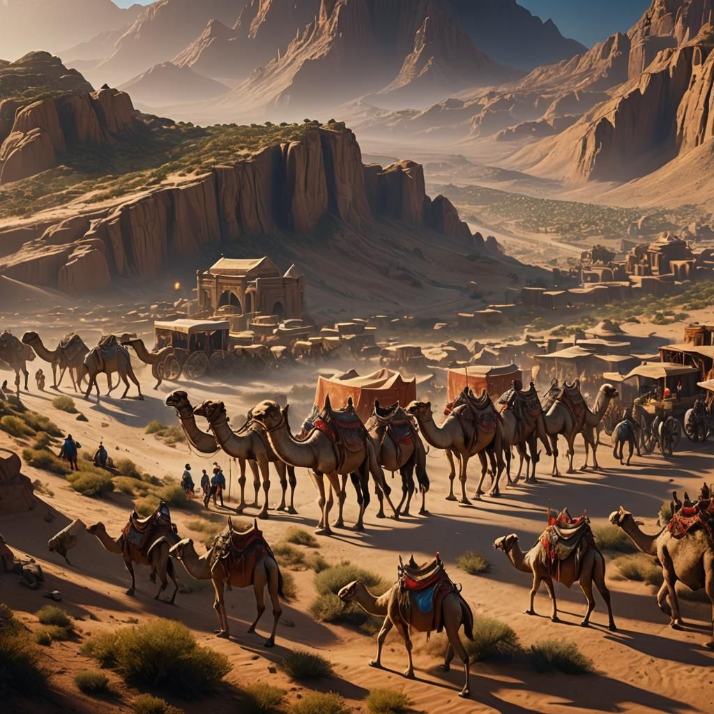 Camel Caravan Fantasy Concept Art in Deep Color