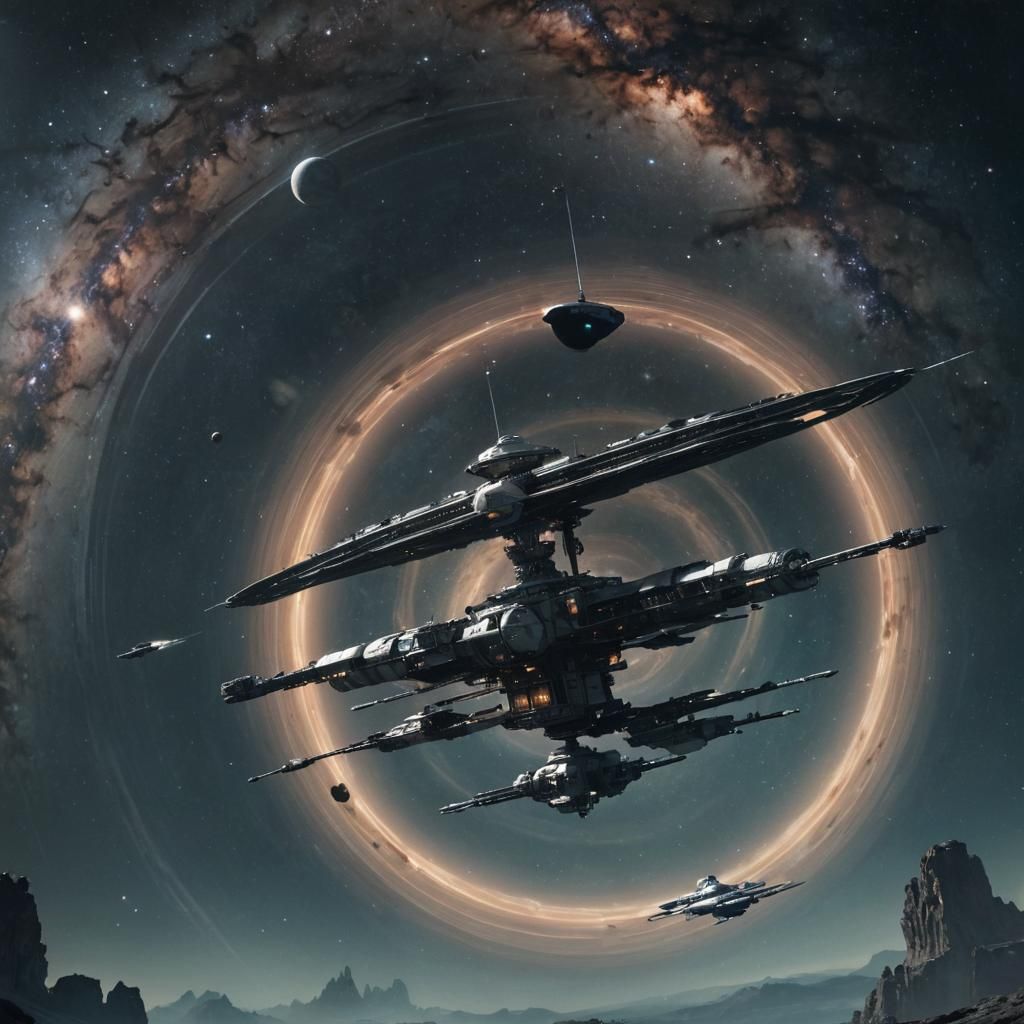 Sci-Fi Space Station Orbiting Saturn in Chris Foss Style