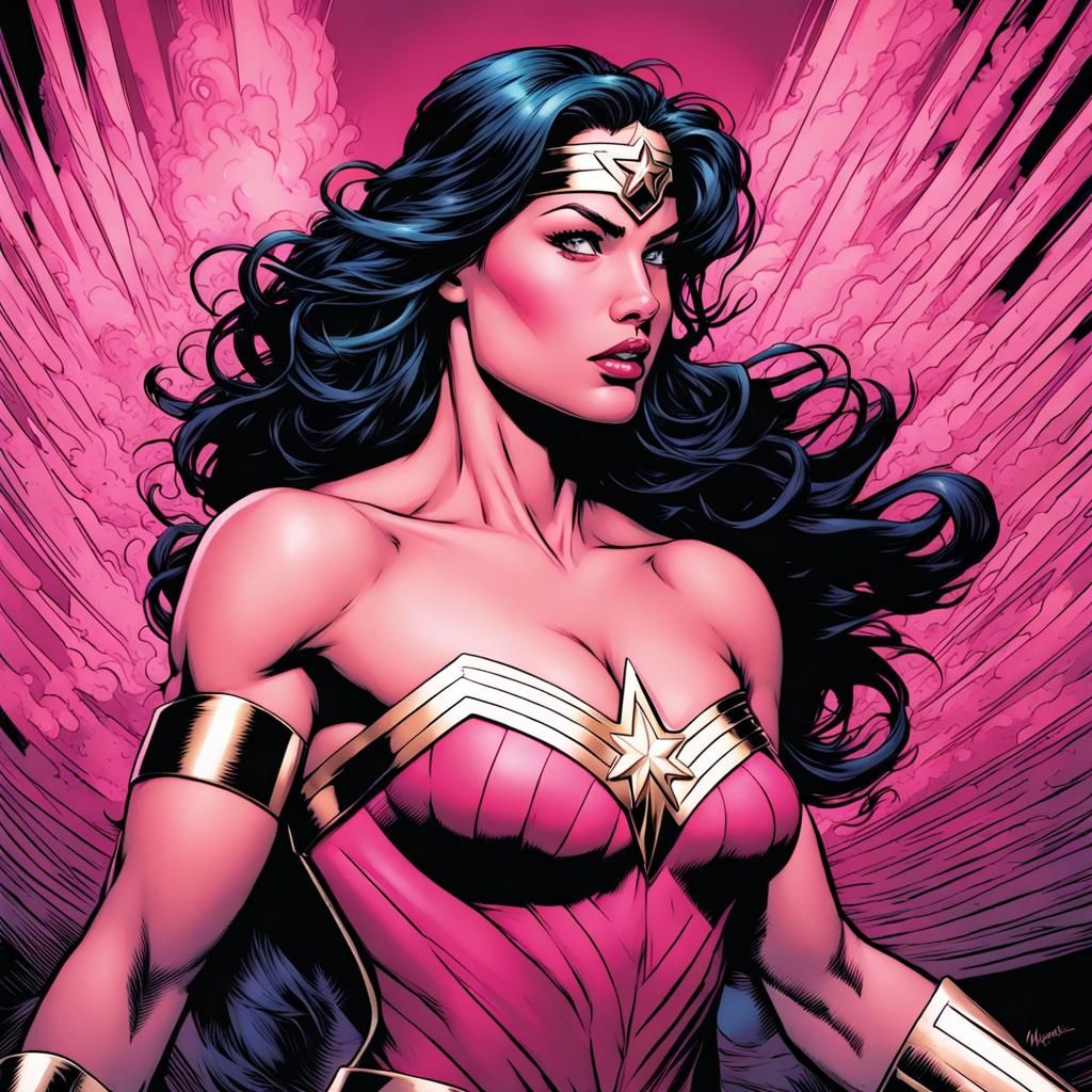Pink Wonderwoman Comic Book Art Illustration