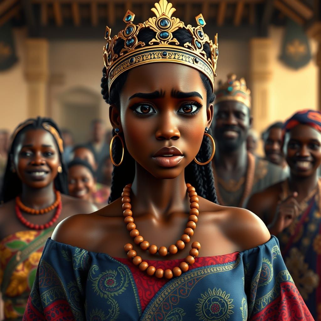 Sorrowful Nigerian Woman Amidst Mocking Villagers