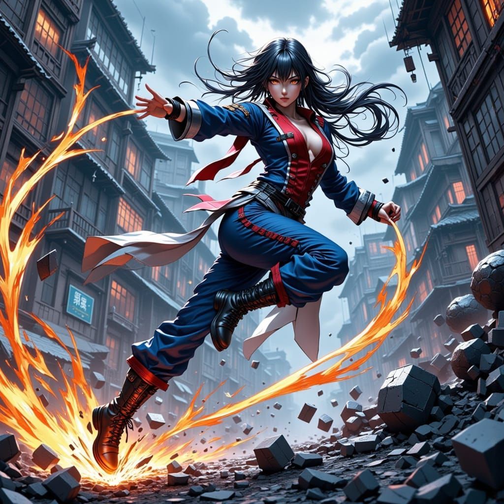 Anime Hero's Mid-Air Kick Unleashes Energy