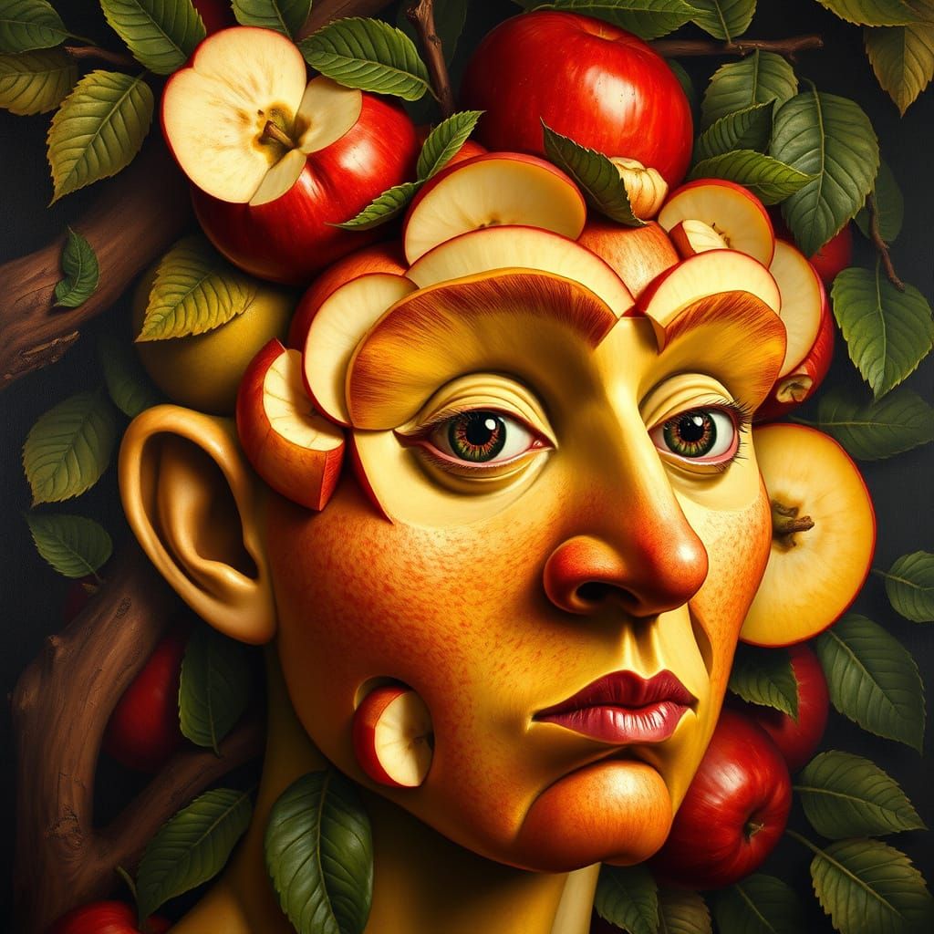 Whimsical Apple Portrait in Arcimboldo's Style