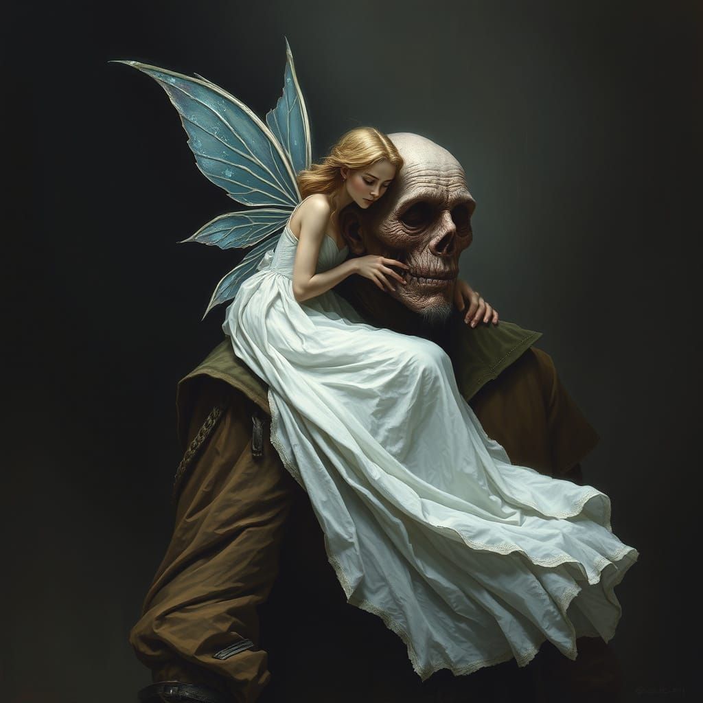 Fairy Comforts Sad Man, Doré and Rutkowski Style