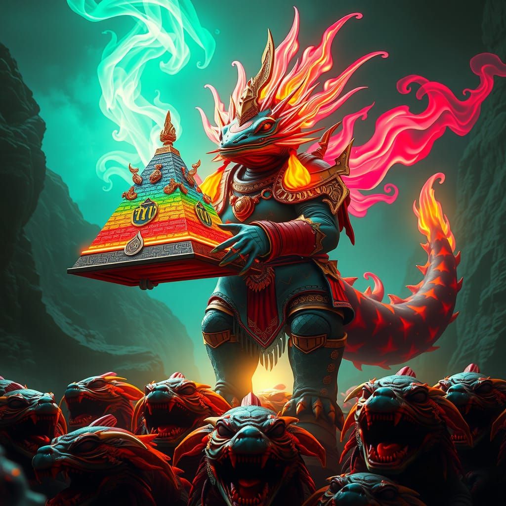 Warlord God Axolotl in Fiery Armor Ascends