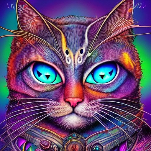 Psychedelic Wizard Cat Portrait in 8K Resolution
