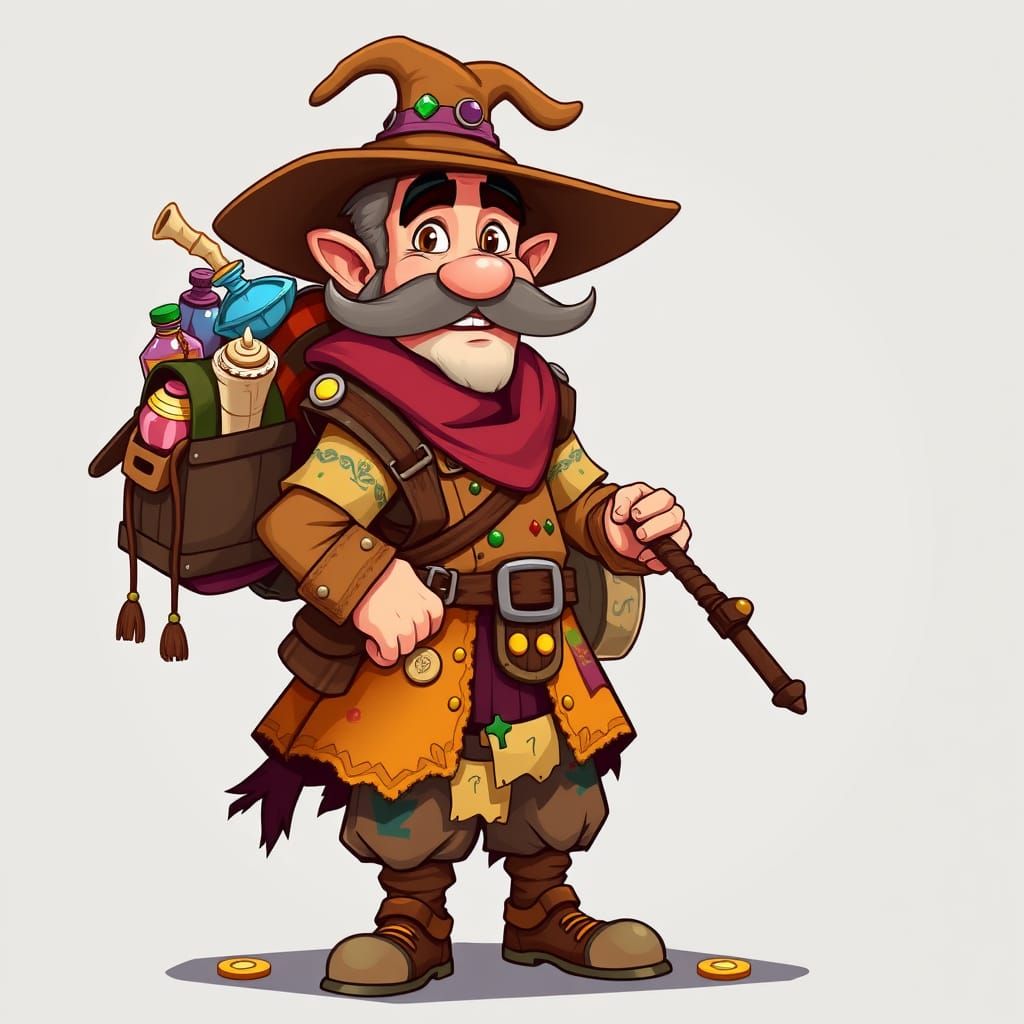 Colorful Fantasy Merchant in Classic Cartoon Style