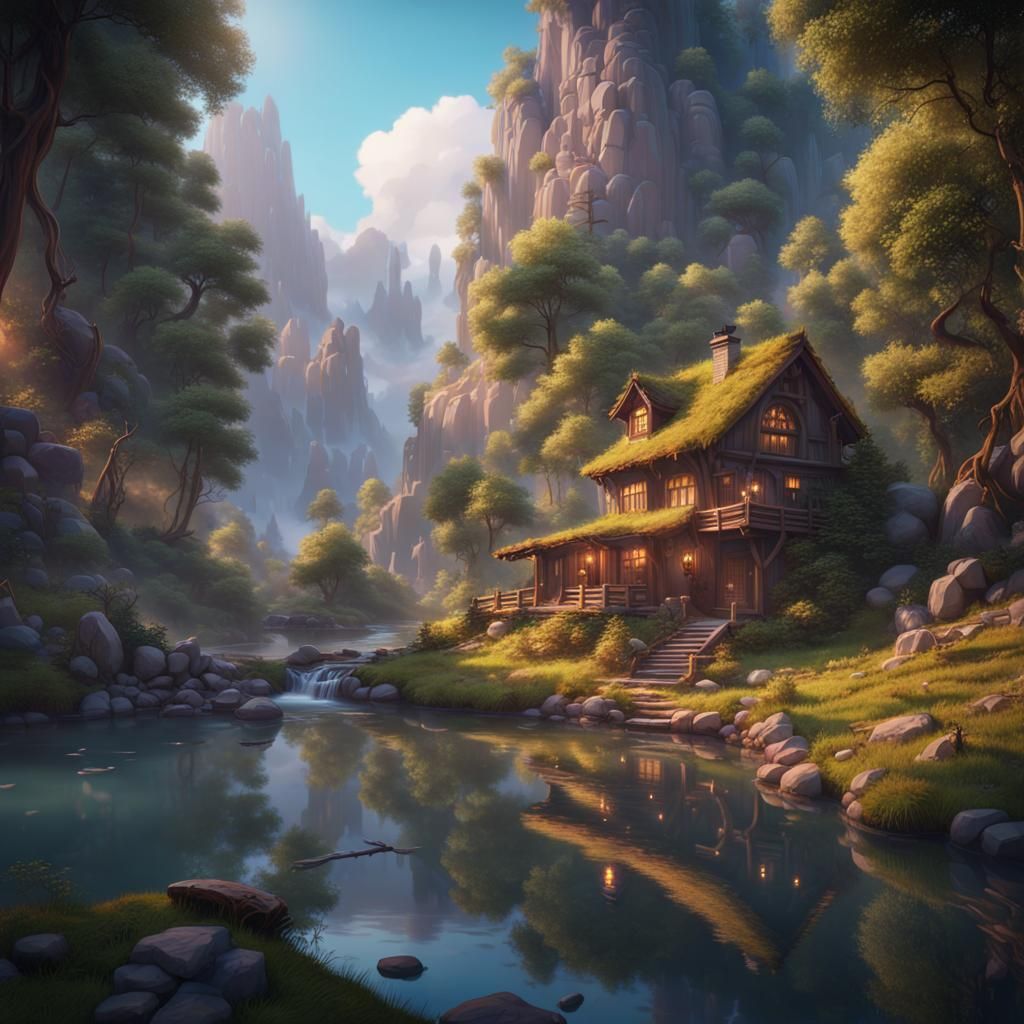 Tranquil Mountain Retreat: Lofi Composition in Matte Paintin...
