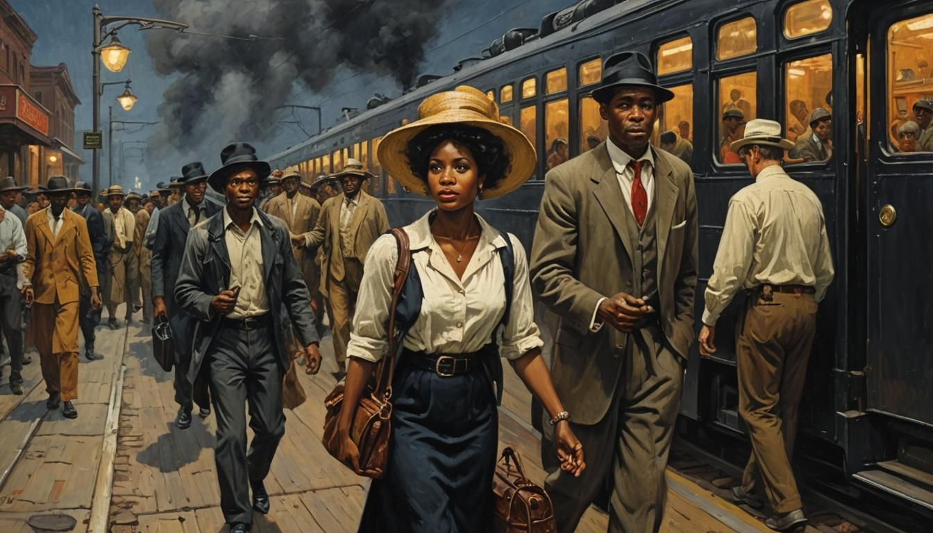 Black Woman's Impasto Oil Painting: Midnight Train