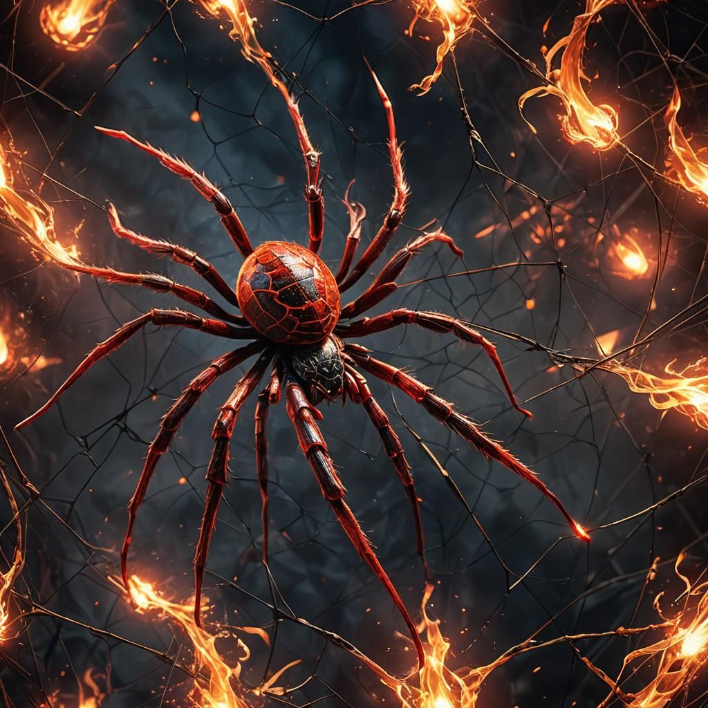 Fiery Spider Weaving Flames: Digital Concept Art