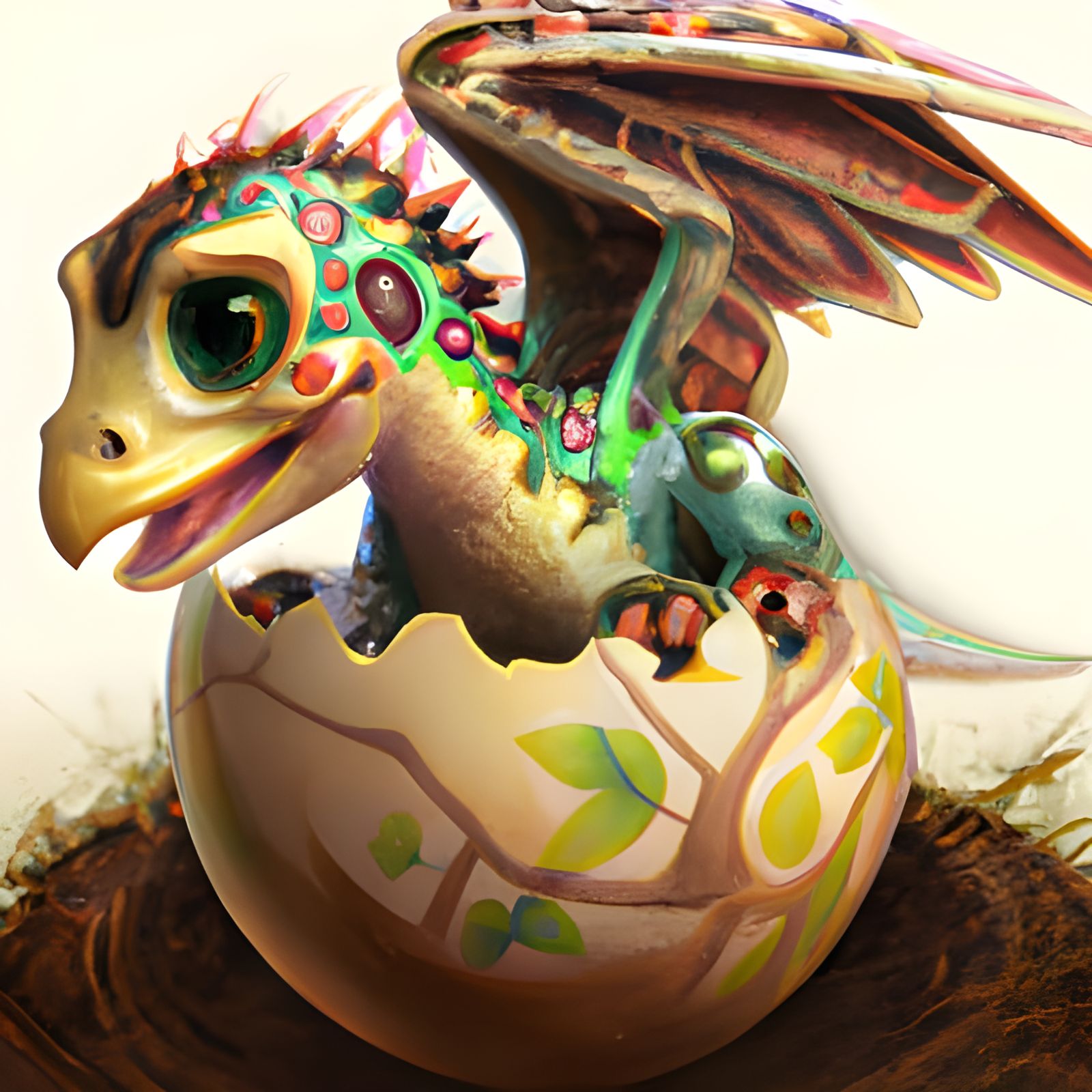 Smiling Baby Raptor in Egg, Cartoon Style