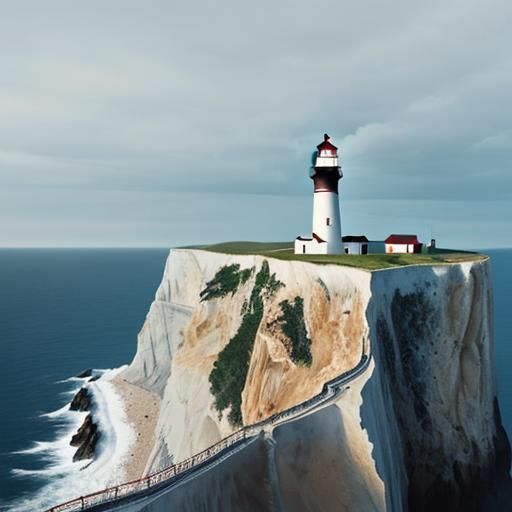Lighthouse on a Cliffside Coastal Scene
