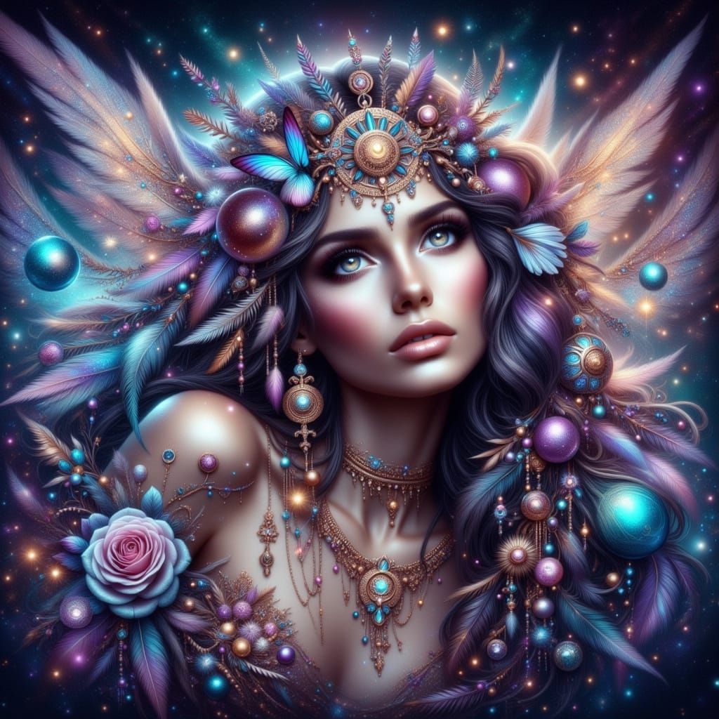 Ethereal Celestial Being in Dreamy Cosmic Landscape