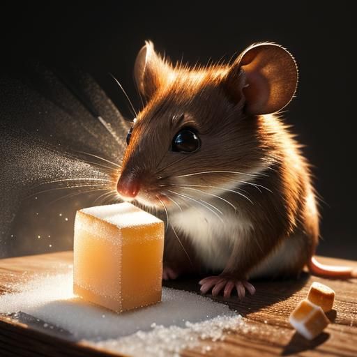 Hyperrealistic Mouse with Sugar Cubes