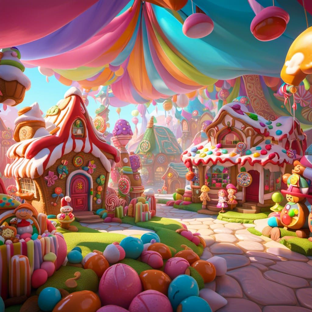 Whimsical Candyland Shop with Gingerbread Men