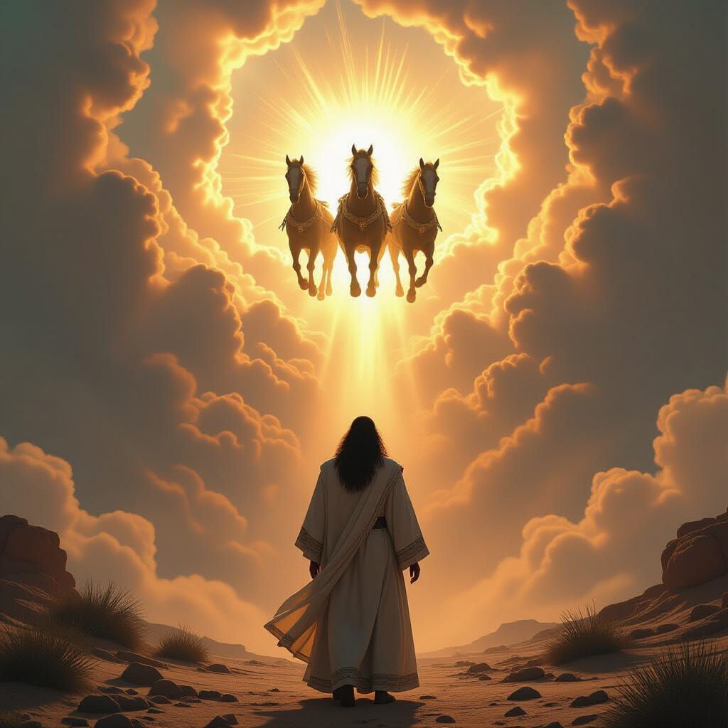 Elisha and Fiery Chariot Ascension: Hyperrealistic Biblical ...