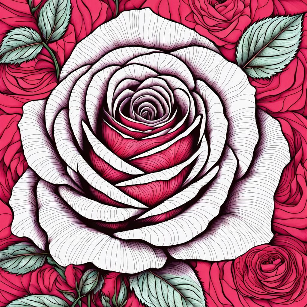 beautiful rose, macro, LINES art, shapes, forms, textures, and patterns, made of lines,  bold , curved, thick and thin, ...