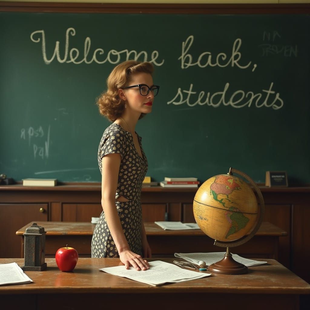 Vintage 1950s Schoolteacher Captured in Ultra-Realistic Deta...