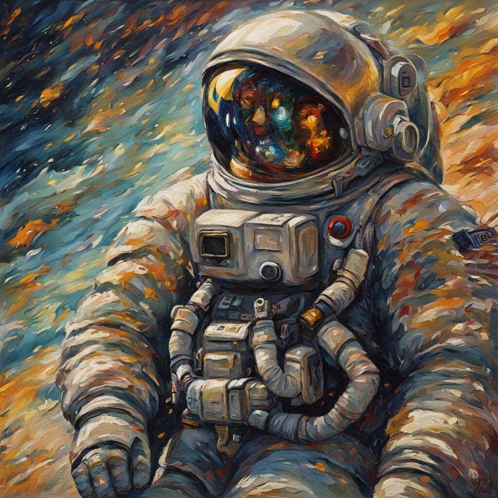 Astronaut in Spacesuit: Neo-Impressionist Expressionist Oil ...