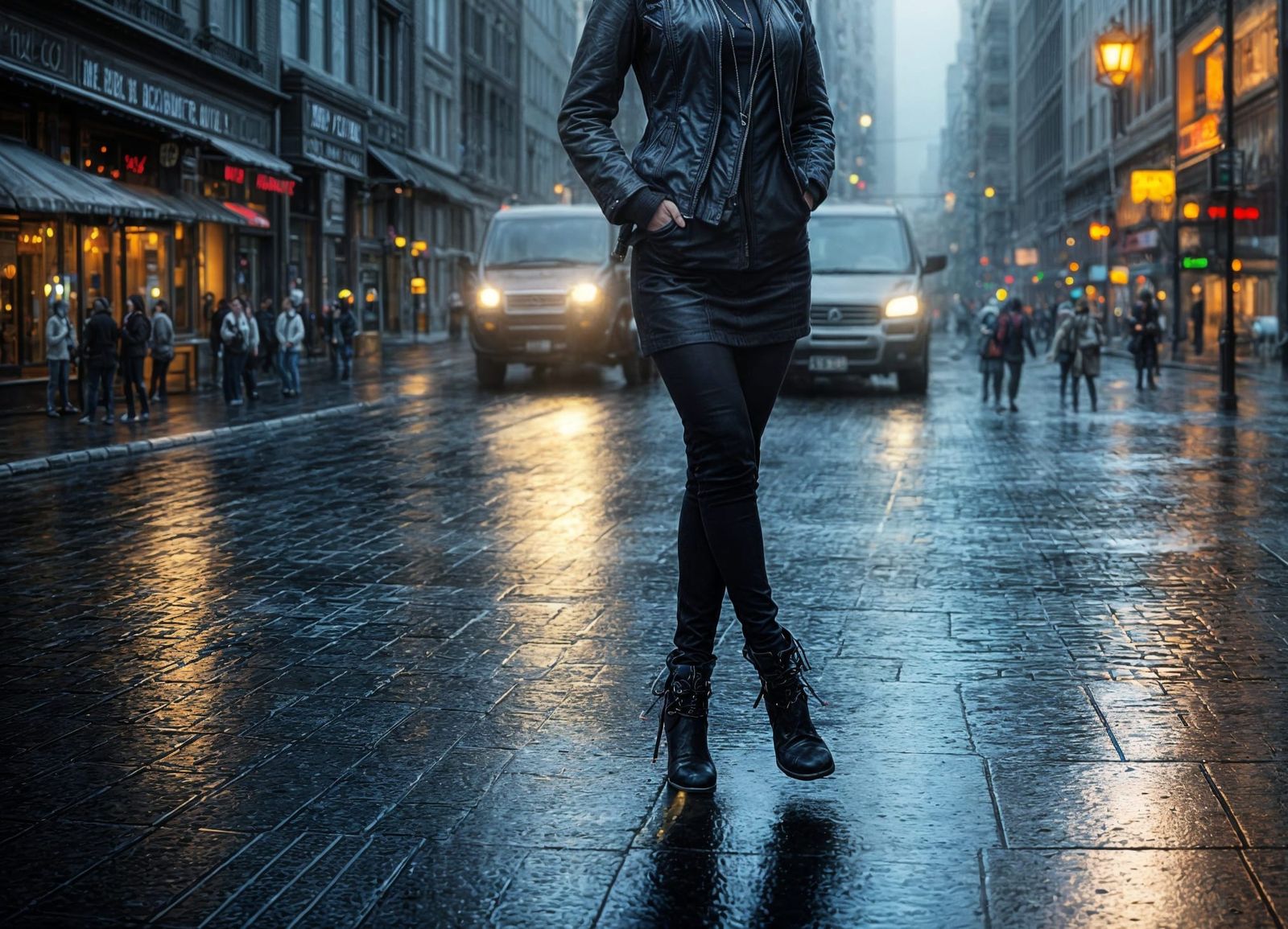 Romantic City Encounter in Dramatic Neon Light