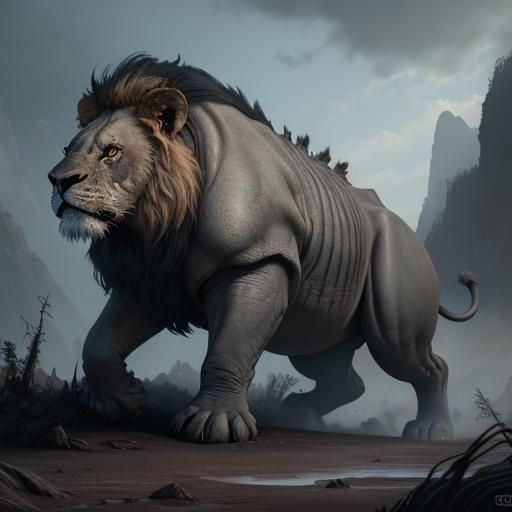 Fantastical Hybrid Lion Rhinoceros Concept Art