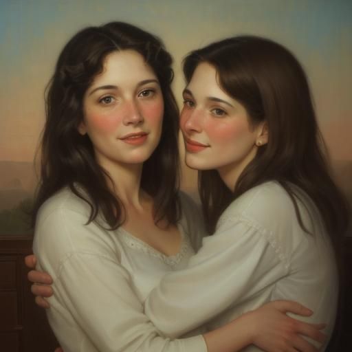 Two Women in Love, Oil Painting Style