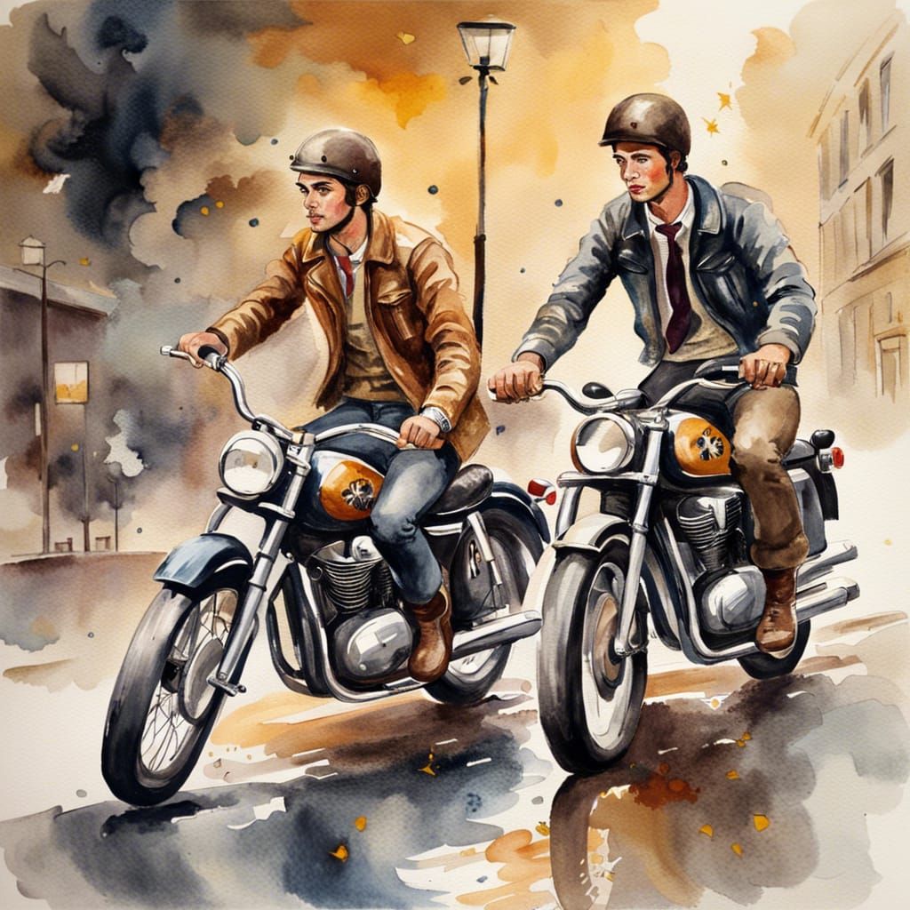 Motorcycle Rebels at Ace Cafe: Watercolor Art