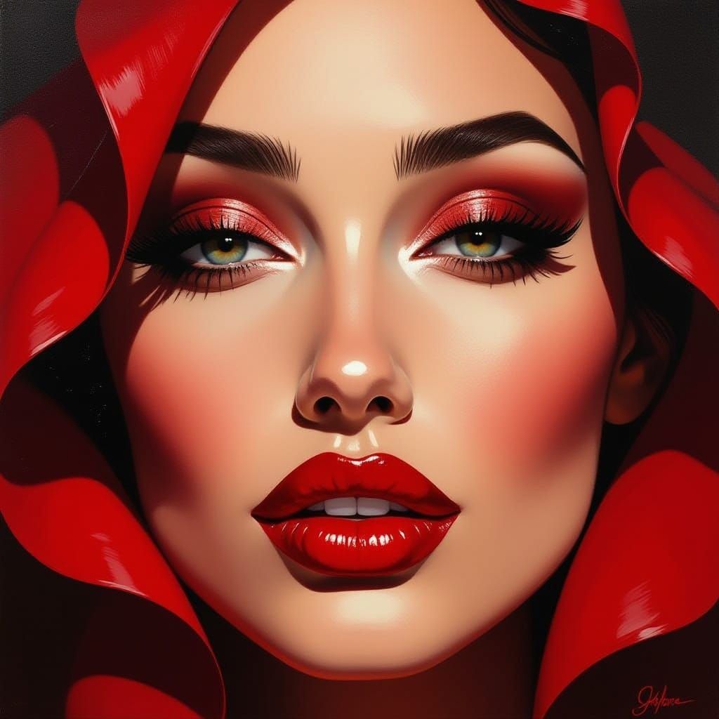 Sensual Portrait in Bold Oil-Stick on Black Gesso