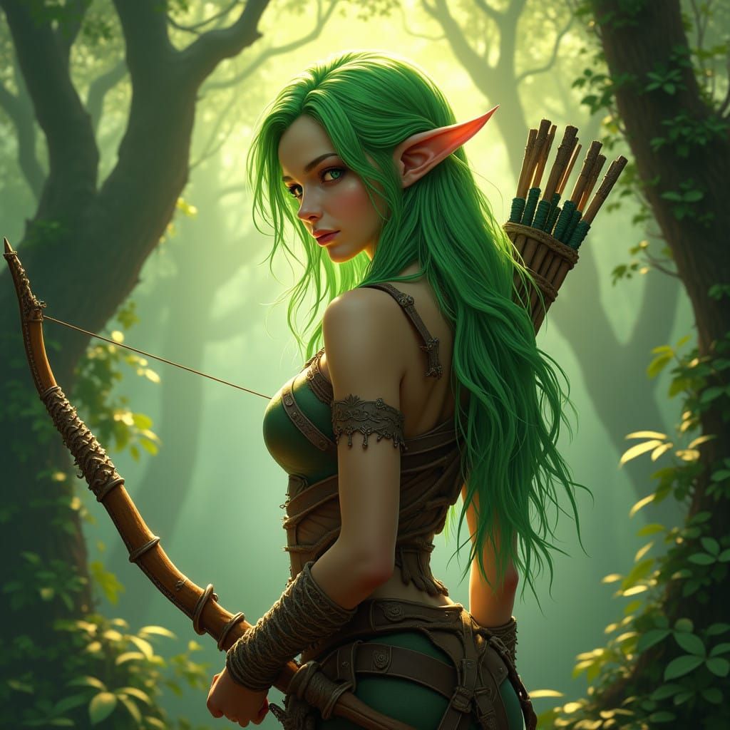 Ethereal Wood Elf Archer in Lush Emerald Forest